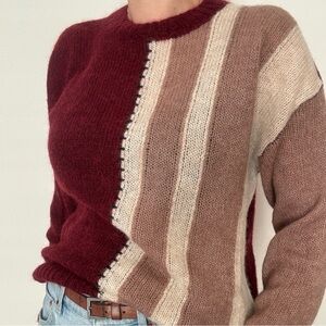 Zara Alpaca / Wool Burgundy and Beige Striped Sweater